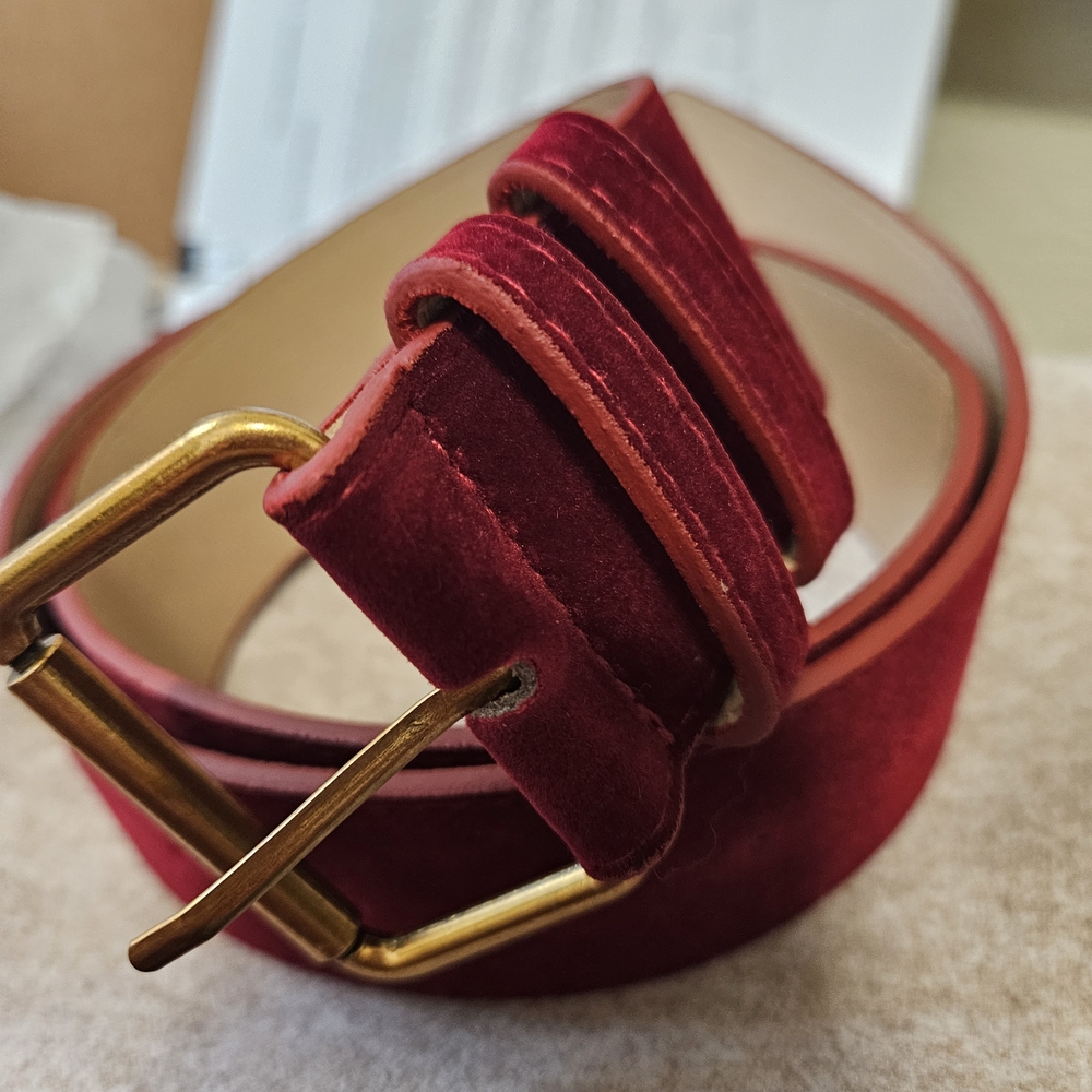 Red Velvet Belt with Gold Buckle